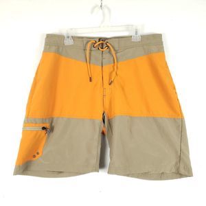 Cabelas Board Shorts Mens 36 Orange Beige Bermuda Drawstring Zip Pocket